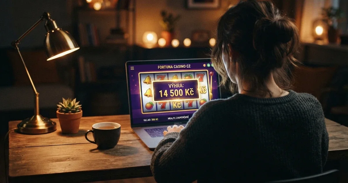Hráč u obrazovky si prohlíží nabídku vstupních bonusů bez vkladu na přehledové stránce českého online casina, v pozadí viditelné logo MF ČR licence