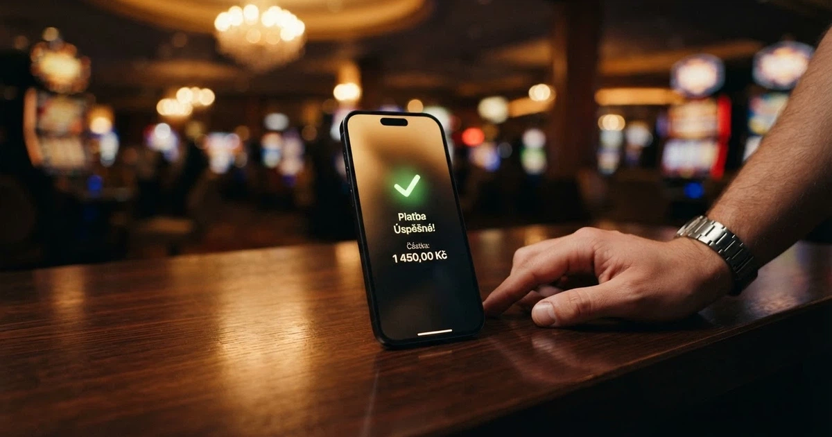 Mobilní telefon zobrazující potvrzení platby do online casina