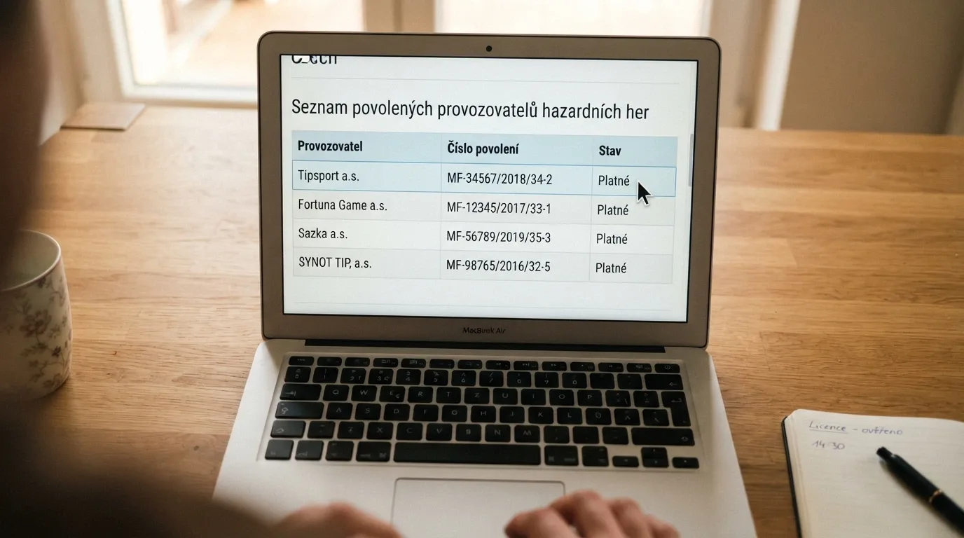 Obrazovka s otevřeným veřejným registrem MF ČR a kurzorem ukazujícím na číslo základního povolení.