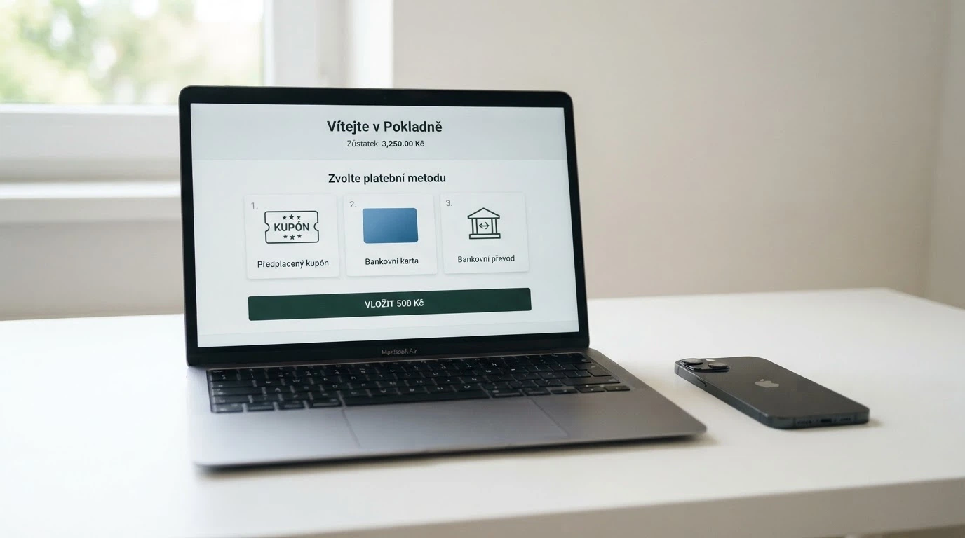 Výběr platebních metod — Paysafecard, platební karta, bankovní převod — na obrazovce casino pokladny