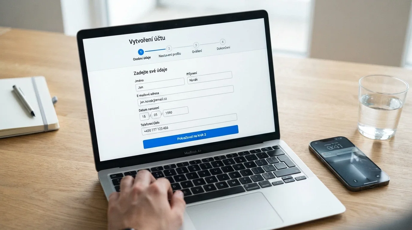 Registrační formulář online casina s možností přihlášení přes Bank ID