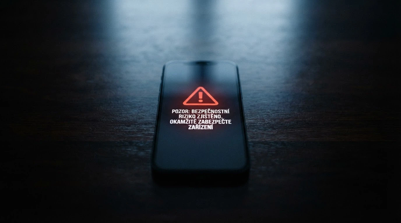 Výstražný symbol nebo varovná obrazovka na displeji telefonu u nelicencovaného casina
