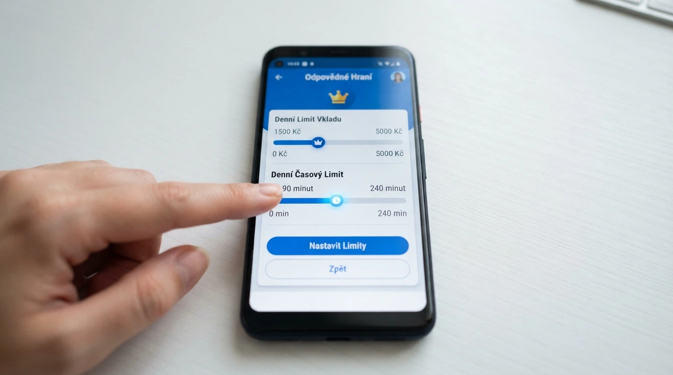 Obrazovka nastavení herních limitů v mobilní aplikaci s posuvníky pro vkladový strop a časový limit
