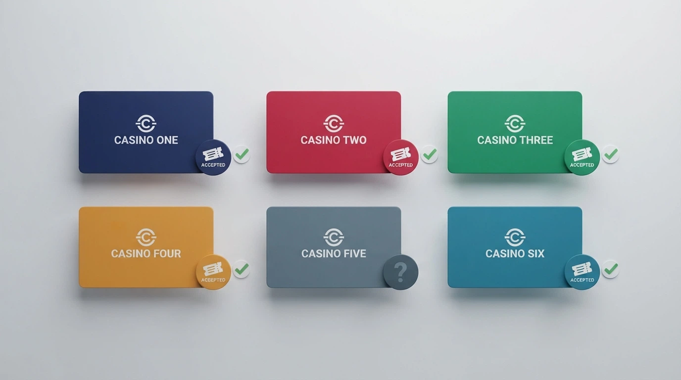 Srovnávací tabulka s logy šesti českých online casin a ikonou paysafecard vedle každého z nich