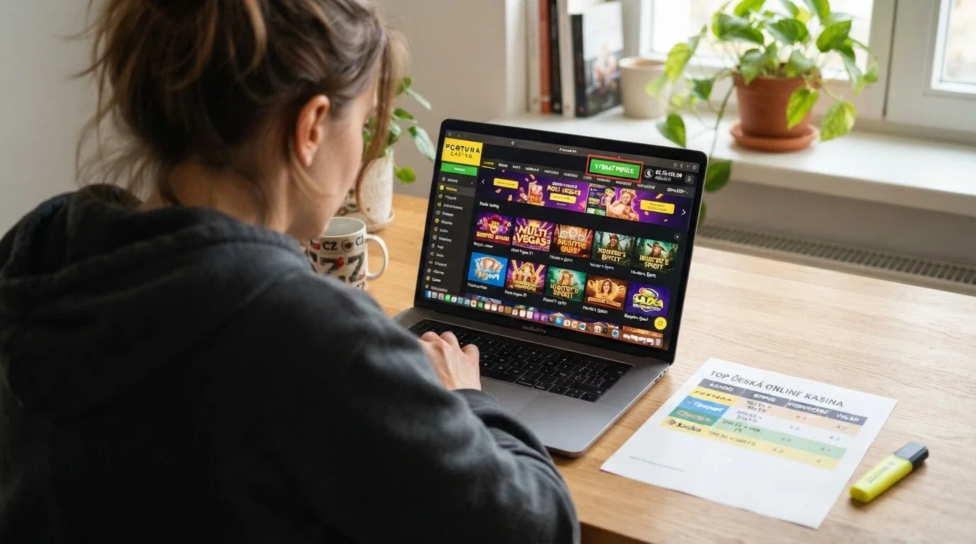 Koláž log a obrazovek deseti českých licencovaných online casin s vyznačenou dobou výběru u každého z nich