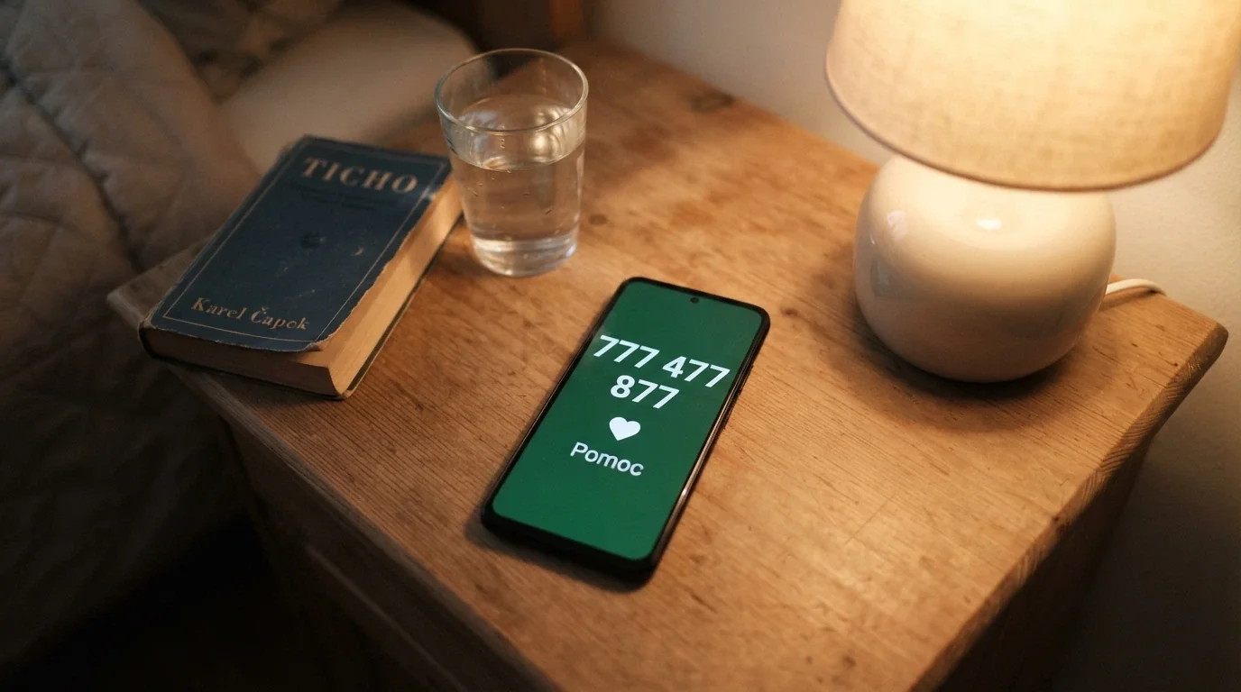 Telefon s vytočeným číslem linky pomoci na displeji vedle loga Zodpovědné hraní